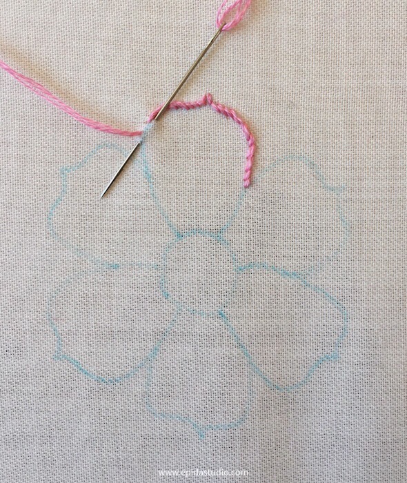 Stitching a motif with stem stitch | Epida Studio