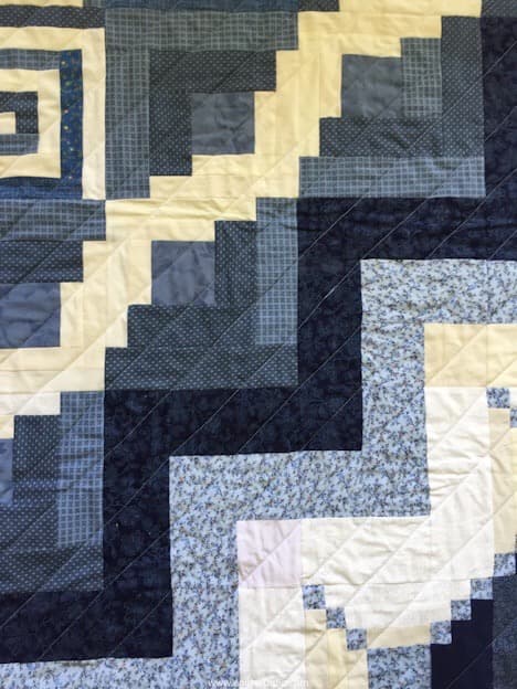 New very simple blue and white log cabin quilt top. Add a border, batting and backing and offers you got your self a quilt. The hard part is done